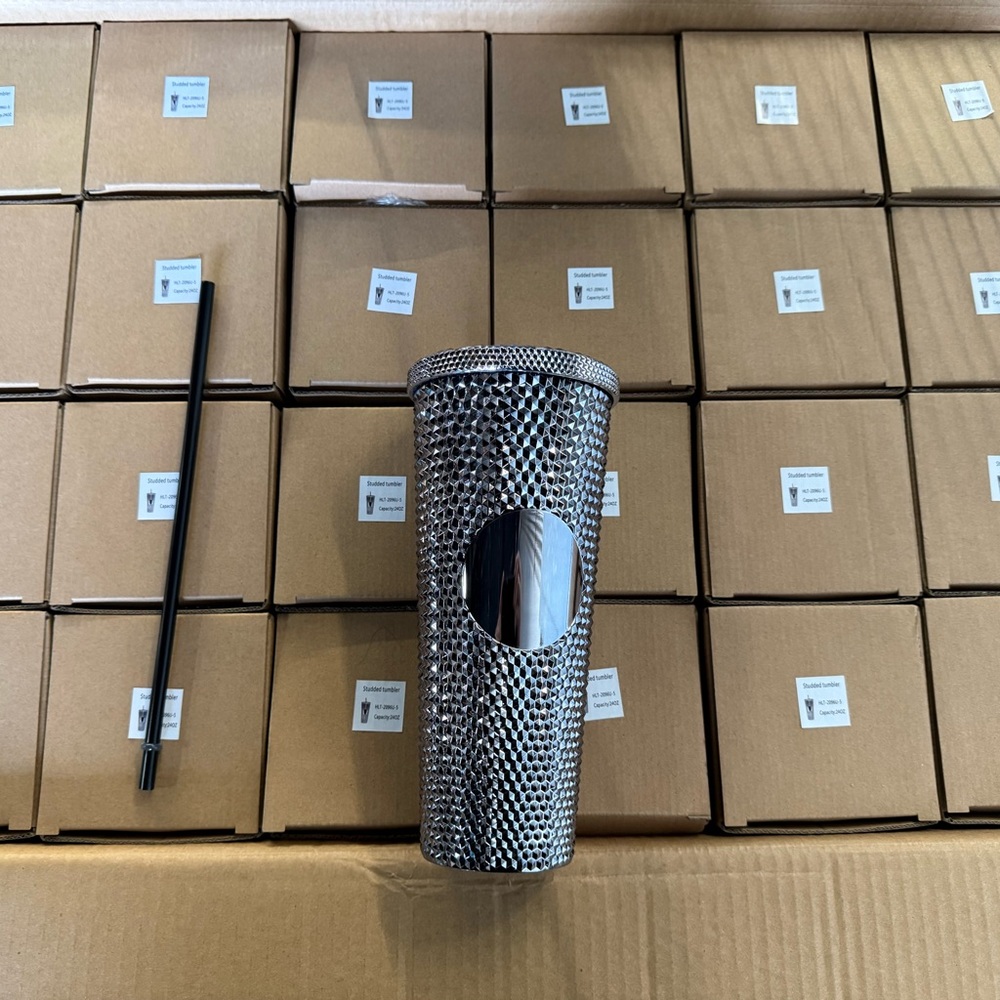 Silver Studded Tumbler with Straw